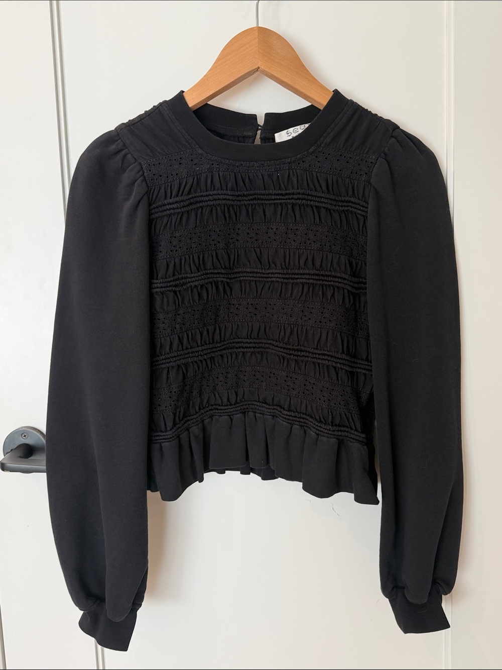 SEA New York Rita Smocked Blouse Black Small